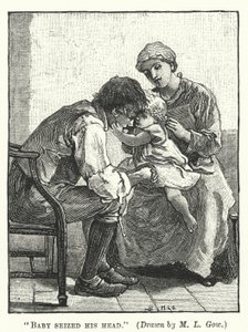 Silas Marner - Dziecko chwyciło się za głowę (grawerunek) autorstwa Mary L. Gow