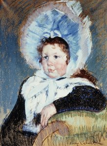 Dorota w bardzo dużym czepku i ciemnym płaszczu, ok. 1904 r. autorstwa Mary Cassatt