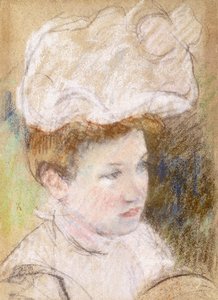 Leontine w różowym puszystym kapeluszu, 1898 autorstwa Mary Cassatt