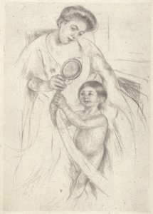 Patrząc w ręczne lusterko # 3 (atrament) autorstwa Mary Stevenson Cassatt