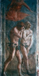 „Adam i Ewa wygnani z raju”, detal, przedrestauracja, ok. 1427. autorstwa Masaccio Tommaso