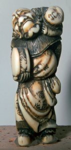 Japońskie Netsuke chińskiej tancerki i dziecka, XVIII wiek. autorstwa Masahira