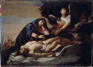 Lament nad ciałem Chrystusa. Obraz Massimo Stanzione (ok. 1585-ok. 1658), olej na płótnie, połowa XVII w., sztuka włoska, sztuka barokowa. Muzeum Historii i Sztuki, Żytomierz (Ukraina)
