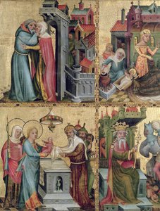 Spotkanie przy Złotej Bramie i Ofiarowanie w Świątyni, z Ołtarza Buxtehude, 1400-10 (tempera na panelu) autorstwa Master Bertram of Minden