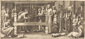 Penelope i jej pokojówki tkactwo autorstwa Master FG, after Francesco Primaticcio