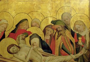 Złożenie do grobu, tablica z ołtarza św. Tomasza z kościoła św. Jana w Hamburgu, rozpoczęta w 1424 (tempera und olej na tablicy) (detal z 144552)