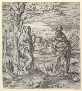 Św. Jan i Antoni w krajobrazie, ca. 1544-45. autorstwa Master IQV