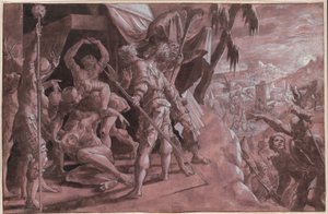 Żołnierze odkrywają ciało Holofernesa autorstwa Master Of The Liechtenstein Adoration