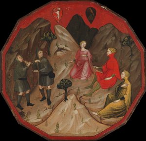 Konkurs pasterzy Alcesto i Acaten, ca. 1410. autorstwa Master of 1416