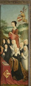 Tablica pamiątkowa z dziewięcioma portretami kobiecymi, prawdopodobnie Kathrijn Willemsdr van der Graft i rodziną, ze św. Marią Magdaleną i rodziną Van Soutelande oraz herbami Van der Graft-Van Soutelande, wewnętrzne prawe skrzydło ołtarza autorstwa Master of Alkmaar