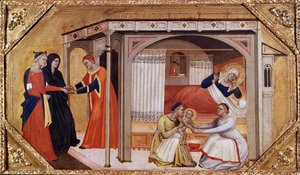Narodziny Marii Panny, ok. 1365-1370 autorstwa Master of Ashmolean Predella