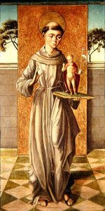Św. Antoni Padewski z Dzieciątkiem Jezus (olej na desce) autorstwa Master of Astorga