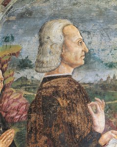 Włochy, Piemont, prowincja Alessandria, Serralunga di Crea, Sacro Monte di Crea, sanktuarium Santa Maria Assunta, kaplica św. Małgorzaty z Antiochii Portret Wilhelma VIII Paleologa, markiz Monferrato, fresk
