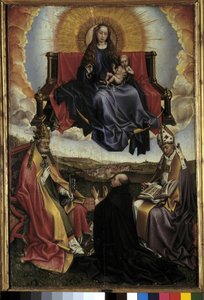 Dziewica w chwale między św. Piotrem a św. Augustynem. Obraz Roberta Campina zwany Mistrzem Flemalle (1378-1444) Musee Granet, Aix en Provence