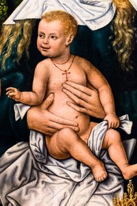 Pokłon Trzech Króli, ok. 1510 (tempera i olej na drewnie (dąb)) autorstwa Master of Frankfurt