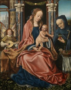 Tryptyk Świętej Rodziny z Aniołami Muzykowymi. Panel centralny, ok. 1510-1520 autorstwa Master of Frankfurt
