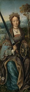 Tryptyk Świętej Rodziny z Aniołami Muzykowymi. Lewy panel: Św. Katarzyna, ok. 1510-1520 autorstwa Master of Frankfurt