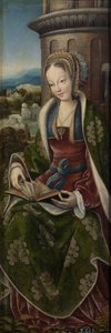 Tryptyk Świętej Rodziny z Aniołami Muzykowymi. Panel prawy: Św. Barbara, ok. 1510-1520 autorstwa Master of Frankfurt