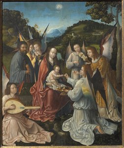 Tryptyk Święta Rodzina z Aniołami i Świętymi Katarzyną i Barbarą, płycina środkowa, XVI w. autorstwa Master of Hoogstraeten