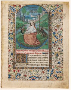 Kartka z Księgi Godzin: Jan na Patmos (1 z 2 wyciętych kartek) autorstwa Master of Jacques de Luxembourg