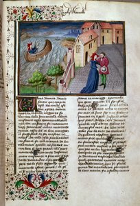Strona pożegnalna zaczerpnięta z rękopisu w języku francuskim z „Dekameronu” autorstwa Giovanniego Boccaccio dit Jean Boccaccio (1313-1375), włoskiego pisarza, iluminowana przez Mistrza Mansel. 1450. Paryż, Biblioteka Arsenału autorstwa Master of Jean Mansel