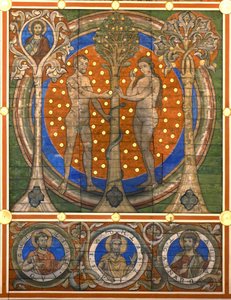 tama i Ewa. Fragment malowanego drewnianego stropu kościoła św. Michała, Hildesheim, ok. 1230 autorstwa Master of Lower Saxony