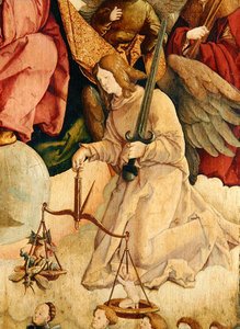 Św. Michał Ważenie Dusz, fragment z „Trójcy Świętej” (olej na panelu)