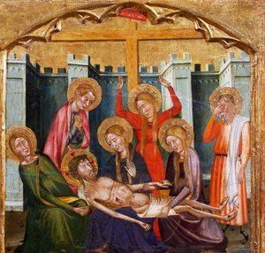 Złożenie w Grobie Mistrza z Rubio (XIV w.), predella ołtarza z kościoła Santa Maria, Rubio, obraz na drewnie.