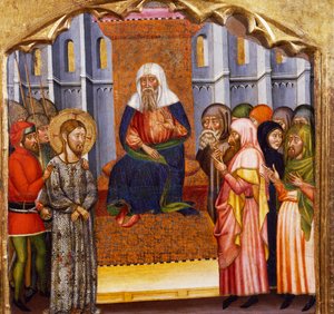 Proces Jezusa, Mistrz z Rubio (XIV w.), predella ołtarza z kościoła Santa Maria, Rubio, obraz na drewnie.