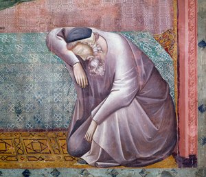 Historie św. Franciszka, fragment objawienia Grzegorzowi IX, fresk Mistrza św. Cecylii (XIII-XIV w.), Kościół Górny, Bazylika Papieska św. Franciszka z Asyżu (Lista Światowego Dziedzictwa UNESCO, 2000), Asyż, Umbria, Włochy