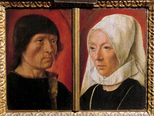 Portret mężczyzny i jego żony. Przedstawienie pary (portret podwójny). Malarstwo mistrza De Saint Gilles (czynnego w latach 1490-1510), szkoła francuska autorstwa Master of Saint Giles