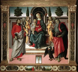 Dziewica z Dzieciątkiem ze św. Janem i św. Bartłomieja Obraz mistrza Santo Spirito (XV w.) Florencja, kościół Santo Spirito, Włochy autorstwa Master of Santo Spirito