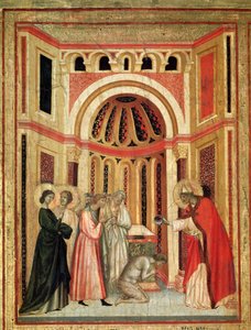 Św. Cecylia i historia jej życia Szczegół: Biskup Urban chrzci Tyburcjusza, brata Waleriana - ołtarz, ok. 1290-1320