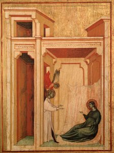 Św. Cecylia i historia jej życia Szczegół: Anioł przynosi kwiaty Walerianowi - ołtarz, ok. 1290-1320