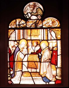 Ofiarowanie w świątyni; okno z opactwa cystersów Mariawald, Eifel autorstwa Master of St. Severin