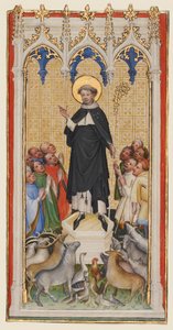 Św. Antoni opat błogosławiący zwierzęta, ubogich i chorych, ok. 1400-10 (tempera i złoty płatek na pergaminie) autorstwa Master of St. Veronica