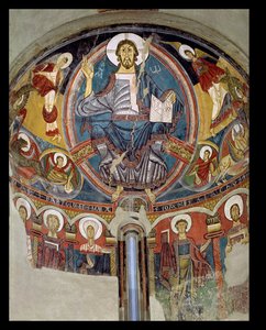 Chrystus w majestacie w otoczeniu serafinów i symboli Ewangelistów, fresk absydy z San Climente in Taull (Tahull) Catalonia, ok.1123 (fresk) autorstwa Master of Tahull