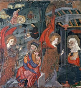 Zwiastowanie z pasterzami robiącymi ser w tle, z ołtarza poświęconego Matce Boskiej, z Tora, Segarra, Lleida (tempera na desce) autorstwa Master of Tora