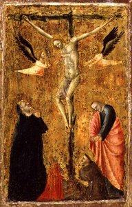 PD.8-1955 Ukrzyżowanie z Dziewicą i SS. Jan Ewangelista, Franciszek z Asyżu i Maria Magdalena, c.1345 (tempera na panelu) autorstwa Master of Verrucchio