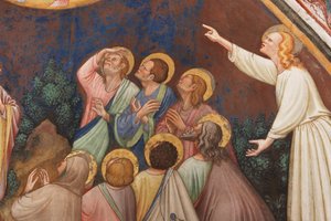 "Wniebowstąpienie Chrystusa", Detal z postaciami męskimi i świętymi, ok. 1420 (fresk)