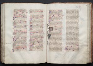Mszał Gotha: Fol. 107r, Tekst, c. 1375. autorstwa Master of the Boqueteaux