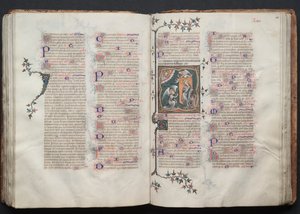 Mszał Gotha: Fol. 109v, Tekst, ok. 1375. autorstwa Master of the Boqueteaux