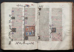 Mszał Gotha: Fol. 120r, Tekst, ok. godz. 1375. autorstwa Master of the Boqueteaux
