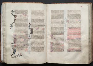 Mszał Gotha: Fol. 43r, Tekst, c. 1375. autorstwa Master of the Boqueteaux