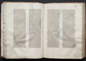 Mszał Gotha: Fol. 45r, Tekst, c. 1375. autorstwa Master of the Boqueteaux