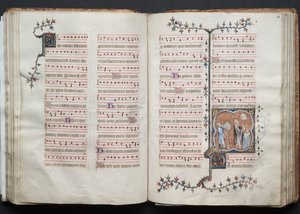 Mszał Gotha: Fol. 60v, tekst, ok. 1375. autorstwa Master of the Boqueteaux