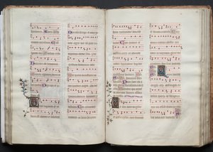 Mszał Gotha: Fol. 62r, Tekst, c. 1375. autorstwa Master of the Boqueteaux