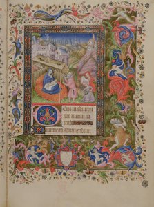 Dodaj 29433 f.56 Narodzenia, z Księgi Godzin, c.1407 (welum) (patrz także 16338 i 16339)