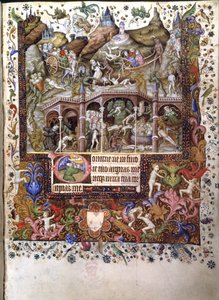 Dodać. 29433, f.89 Scena w piekle, ilustracja z „Księgi godzin”, ok.1407 (tusz i kolor na welinie)