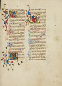 Inicjał E: Święta Łucja; Inicjał M: Święty Tomasz; Inicjał D: Święty Tomasz Kaznodziejstwo autorstwa Master of the Brussels Initials